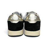 Sneakers 2B12 in pelle nera e glitter argento con velcri