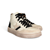 Sneaker DIANETTI  mod basket mid in pelle bianca/nera con lacci e zip laterale