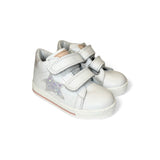 Sneakers primi passi FALCOTTO in pelle bianca e glitter con velcri
