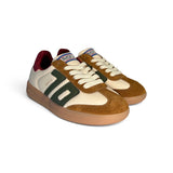 Sneakers BACK70 in suede cuoio e pelle panna con lacci