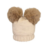 Cappello beige GIO HIGUAMY misto lana con doppio pompon in volpe ecologica