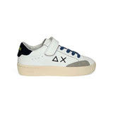 Sneakers SUN68 boy street in pelle bianca e suede blu con velcro e lacci elastici