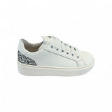 SNEAKERS DIANETTI  in pelle bianca glitter argento con lacci in tulle e zip laterale