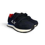 Sneakers ginniche SUN68 boy in suede e nylon blu navy con velcri o velcro e lacci alastici