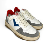Sneakers 2B12 in pelle bianca e suede grigio, dettagli rosso e blu con lacci