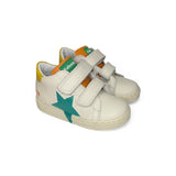Sneakers primi passi FALCOTTO in pelle panna/verde con velcri