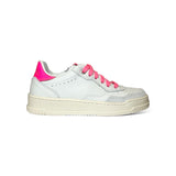 Sneakers DIANETTI in pelle bianca e fuxia fluoe con lacci e cerniera