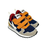 Sneakers ginniche W6YZ in suede e tessuto tecnico blu/beige/arancio con velcri