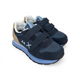 Sneakers ginniche SUN68 baby boy blu navy/beige in suede e nylon con velcri