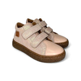 Sneakers NATURINO in pelle e suede glitterato rosa cipria con velcri
