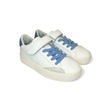 Sneaker SUN68 Street kid boy in pelle bianca e avio con velcro e lacci elastici