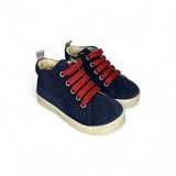 Sneakers primi passi FALCOTTO in suede blu navy con lacci rossi e zip laterale