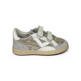 Sneakers 2B12 in suede grigio / glitter champagne / pelle bianca con velcri