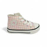 Sneakers NATURINO AYASY mid in tessuto con stampa a scacchi Bianco-Rosa-Azzurro con lacci e zip laterale
