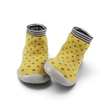 Babbucce-calzino Collégien in caldo cotone giallo/pois grigi