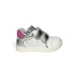 Sneakers primi passi BALOCCHI in pelle bianca/silver/fuxia con velcri