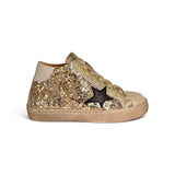 Sneaker DIANETTI mid in pelle, suede e glitter oro con lacci e zip laterale