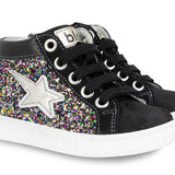 SNEAKERS BALOCCHI mid in pelle e nubuk nero, glitter multicolors con lacci e zip laterale
