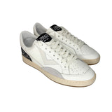 Sneakers 2B12 in pelle bianca e glitter nero con lacci