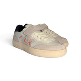 Sneakers SUN68 boy in eco pelle, suede e nylon bianco con velcro e lacci alastici
