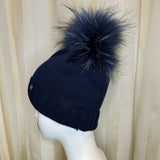 Cappello blu GIO HIGUAMY misto lana con  pompon in mourmansky