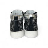 Sneaker BALOCCHI in nubuk nero,pelle metallizzata argento e glitter con lacci e zip interna