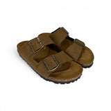 Ciabatte BIOFASHION in eco nubuk marrone con fibbie