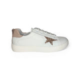 Sneakers LESCOCOU in pelle bianca/cipria e glitter ramato con lacci e cerniera
