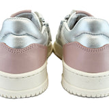 SNEAKERS DIANETTI  mod "basket low" in pelle bianca e rosa con lacci e zip laterale