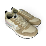 Sneakers ginniche SUN68 teen girl in suede e nylon beige/dettagli rosa con lacci