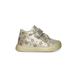 Sneakers primi passi FALCOTTO in suede laminato oro/stampa fiorellini con velcri