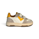 Sneakers 2B12 in pelle bianca/gialla e suede grigio chiaro con velcri