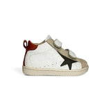 Sneakers primi passi LESCOUCOU in pelle panna e suede beige con velcri