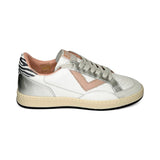 Sneakers 2B12 in pelle bianca, dettagli in pelle argento, rosa e zebra con lacci