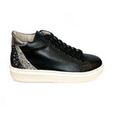 Sneaker LESCOUCOU in pelle nera e glitter degradee con lacci e zip laterale