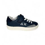 SNEAKER SUN68 Street kid boy in pelle blu navy con velcro e lacci elastici