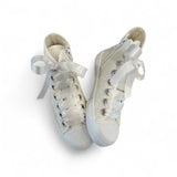 Sneakers DXO mid in glitter bianco con lacci in raso e zip laterale