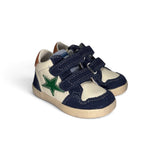Sneakers primi passi FALCOTTO in pelle e suede panna/blu con velcri