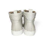 Sneakers LESCOUCOU in pelle panna con lacci in velluto rosa antico e zip laterale