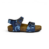 Sandali BIOFASHION in ecopelle camouflage blu/azzurro con fibbie