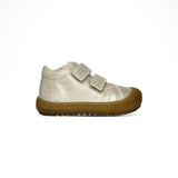 Sneakers Primi Passi LUNELLA in suede laminato platino con velcri