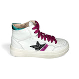 Sneaker DIANETTI mod basket mid in pelle bianca con lacci e zip laterale