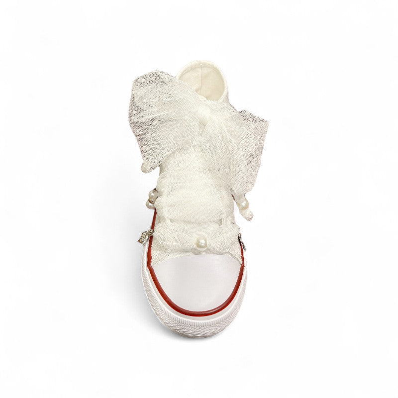 Sneakers QUICKAS alte in tela di cotone bianco con lacci in tulle