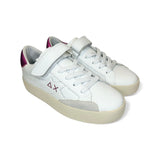 Sneaker SUN68 Street girl in pelle bianca e fuxia con velcro e lacci elastici
