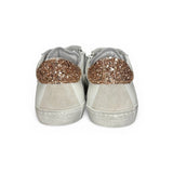 Sneakers DIANETTI in pelle bianca e glitter rame rosato con lacci e cerniera