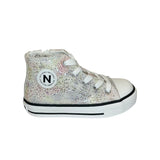 Sneakers NATURINO YLFAS mid in tessuto glitter multicolors con lacci e zip laterale