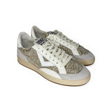 Sneakers 2B12 in suede grigio / glitter champagne / pelle bianca con lacci