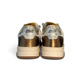 Sneakers 2B12 in pelle bianca/oro/bronzo con lacci