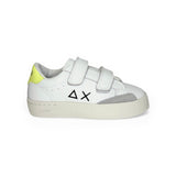 Sneakers SUN68 baby boy street in pelle bianca/giallo fluo e suede grigio con velcri