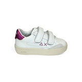 Sneaker SUN68 Street baby girl in pelle bianca e fuxia con velcri